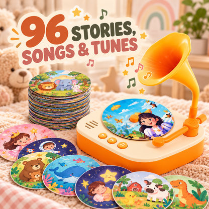 Screen-Free Story & Music Player for Kids – 96 Audio Cards & 4 DIY Recording Cards