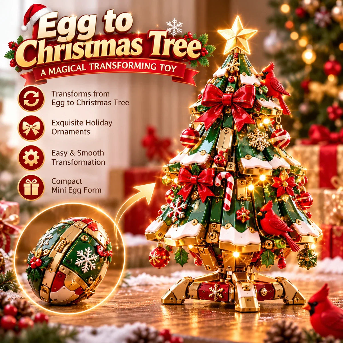 🔥 LAST DAY 50% OFF 🔥 Egg-to-Christmas Tree™ Magical Transforming Toy – Cardinal Christmas Tree Holiday Gift 🎄🎁✨