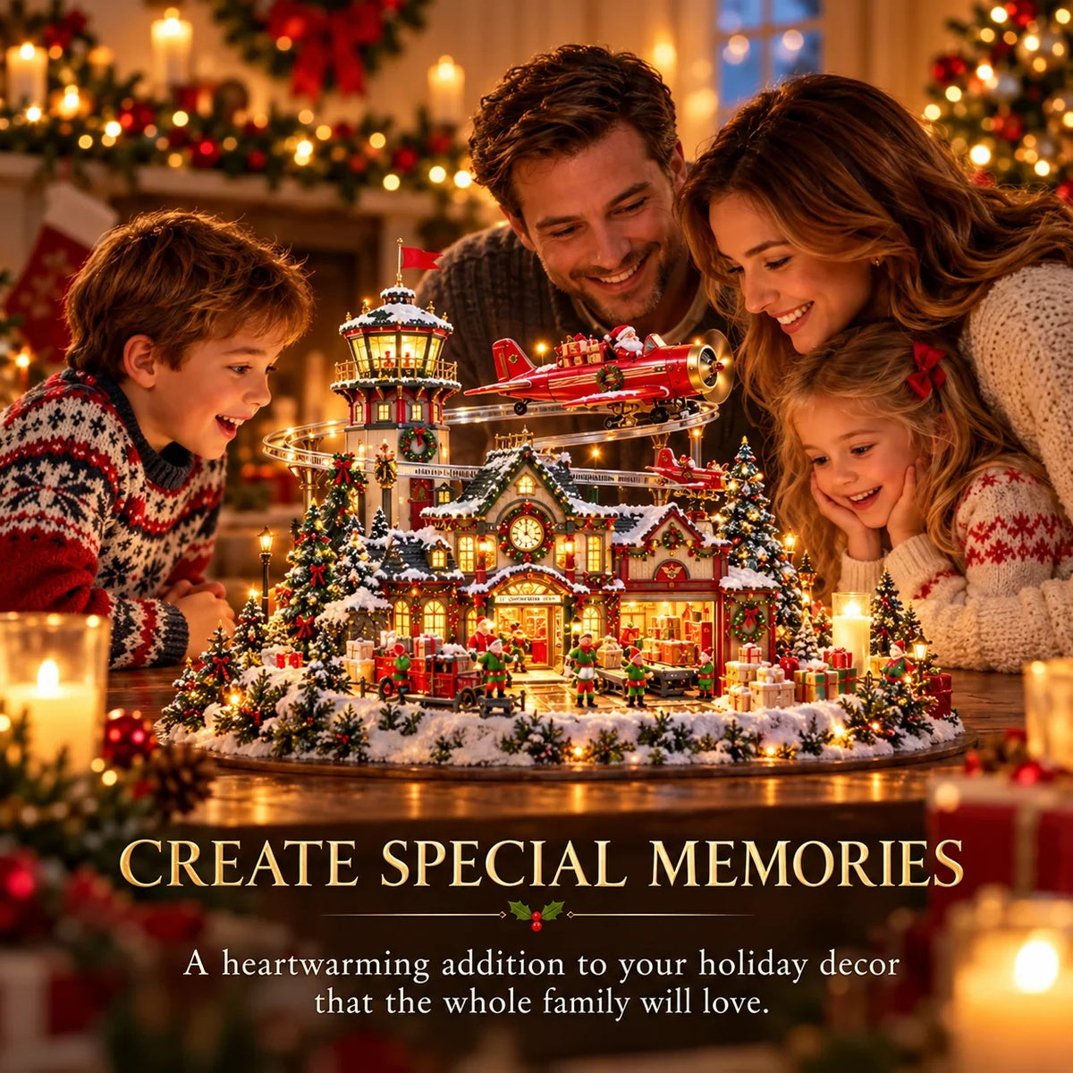 ✈️ North Pole Air Mail Village™ – Lighted Christmas Airport with Santa's Plane, Elf Workshop & Gift Depot
