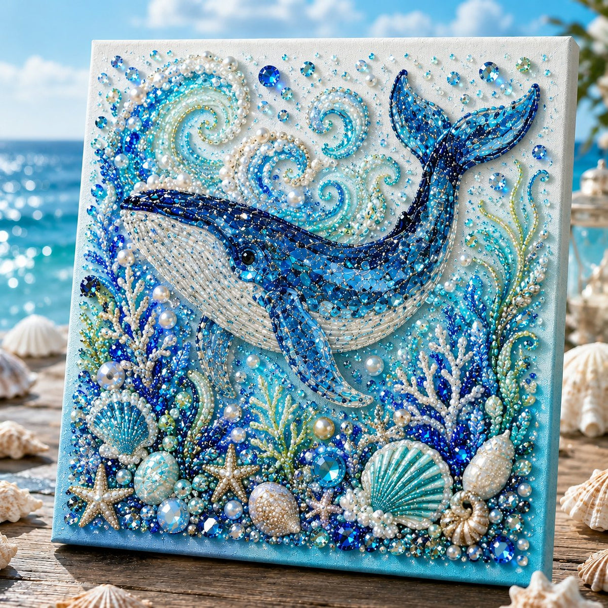 Completed whale ocean pearl art design