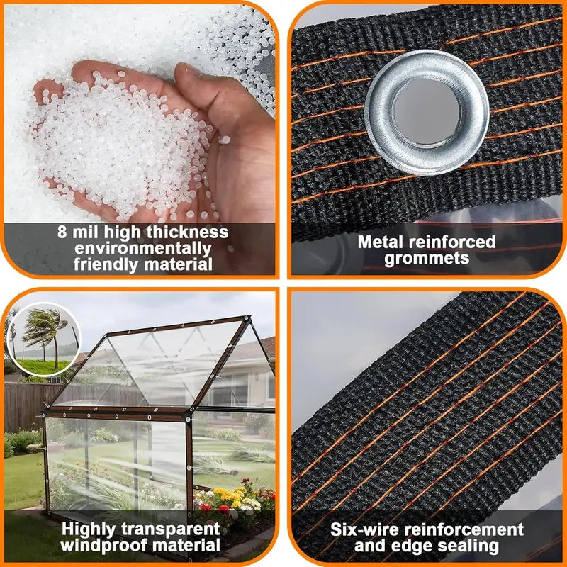 7x10FT Heavy Duty Waterproof PE Tarp Cover - Rainproof Tarp with Metal Grommets, Reinforced Edges & Fasteners for Balcony, Greenhouse, Plant Shield & Outdoor Storage