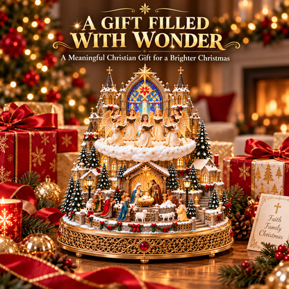 👼 Rotating Angel Choir Nativity Village | Lighted Christmas Centerpiece