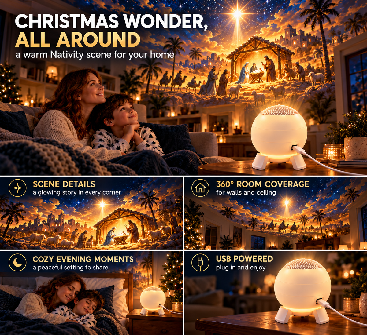 ✝️🌟 Nativity Christmas 5D Projection Light – Transform Any Room Into the Night of Bethlehem
