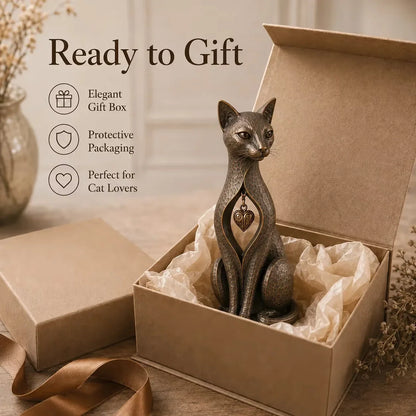 🐱 ❤️Last Day 50% OFF – Heritage Heart Cat SculptureTM | Vintage Metal Keepsake for Cat Lovers