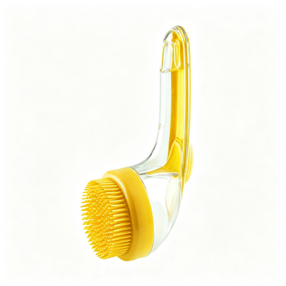 Multifunctional Press Liquid Dispensing Pet Bath Brush Soft Silicone Bristles Dog Cat Shower Grooming Brush Hanging Design Easy Clean Pet Washing Tool