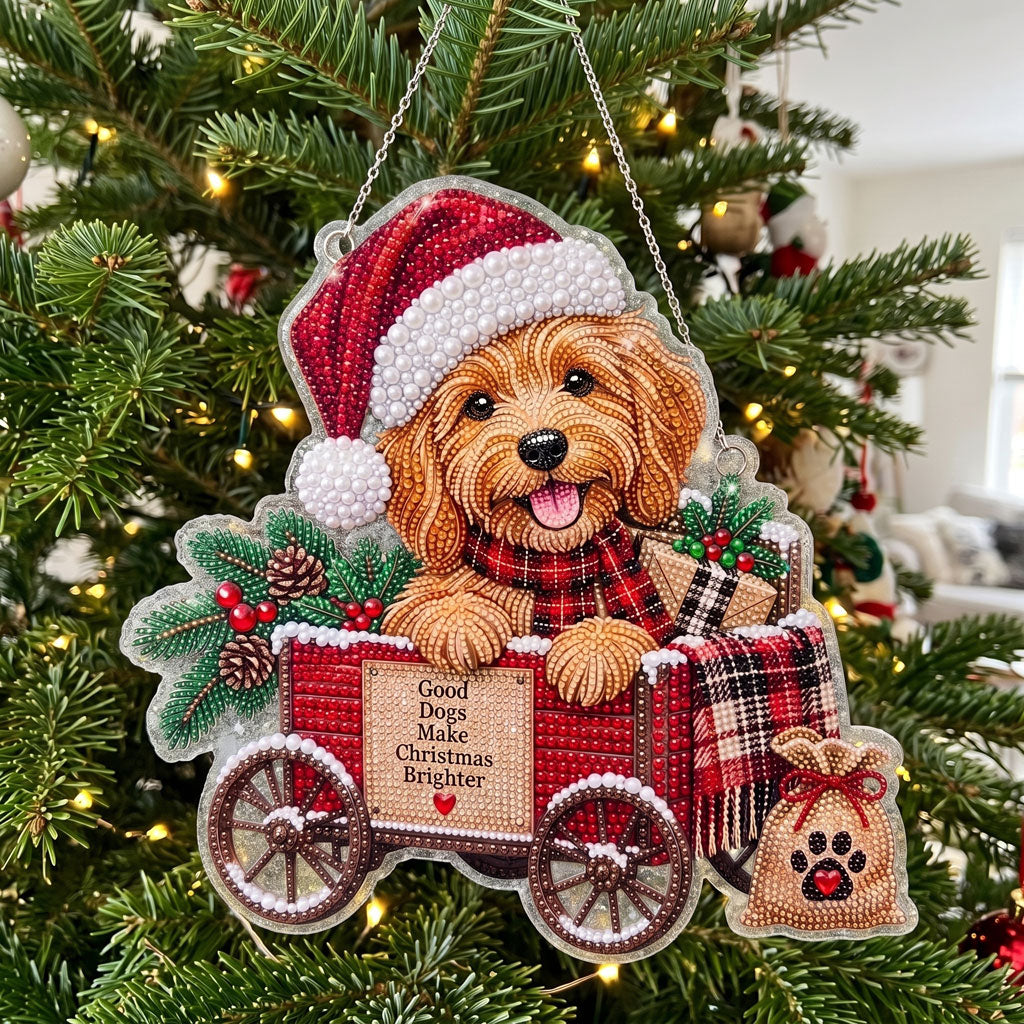 Christmas Wagon Pup Diamond Art Ornament Kit – Sparkling DIY Holiday Hanging Ornament