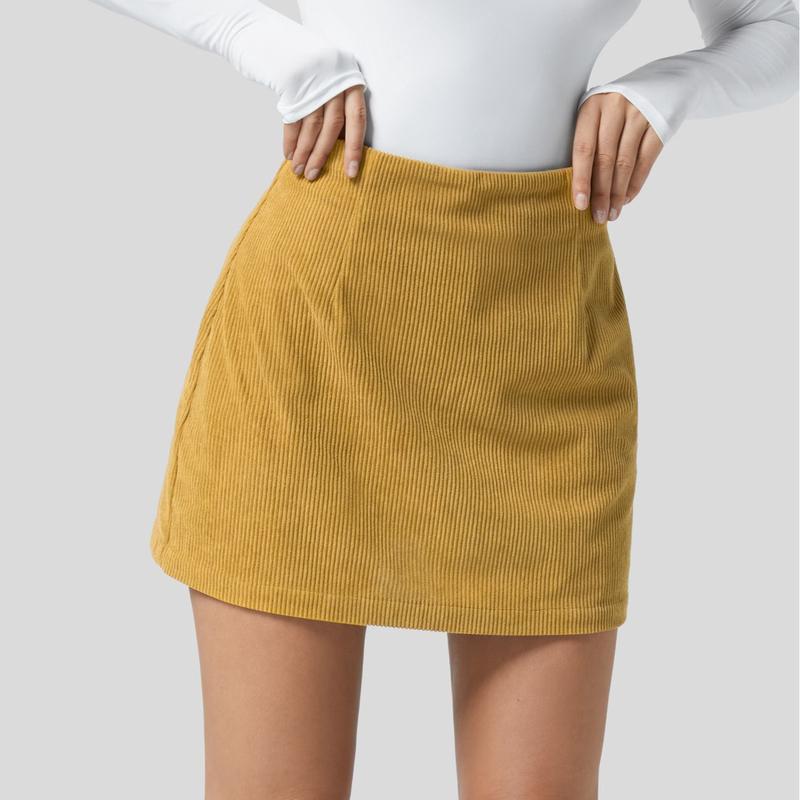 High Waisted Invisible Zipper 2-in-1 Mini A-line Corduroy Casual Skirt 🤎