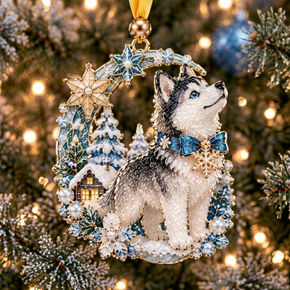 Husky Crescent Moon Cottage XR2210016CL Christmas Ornament