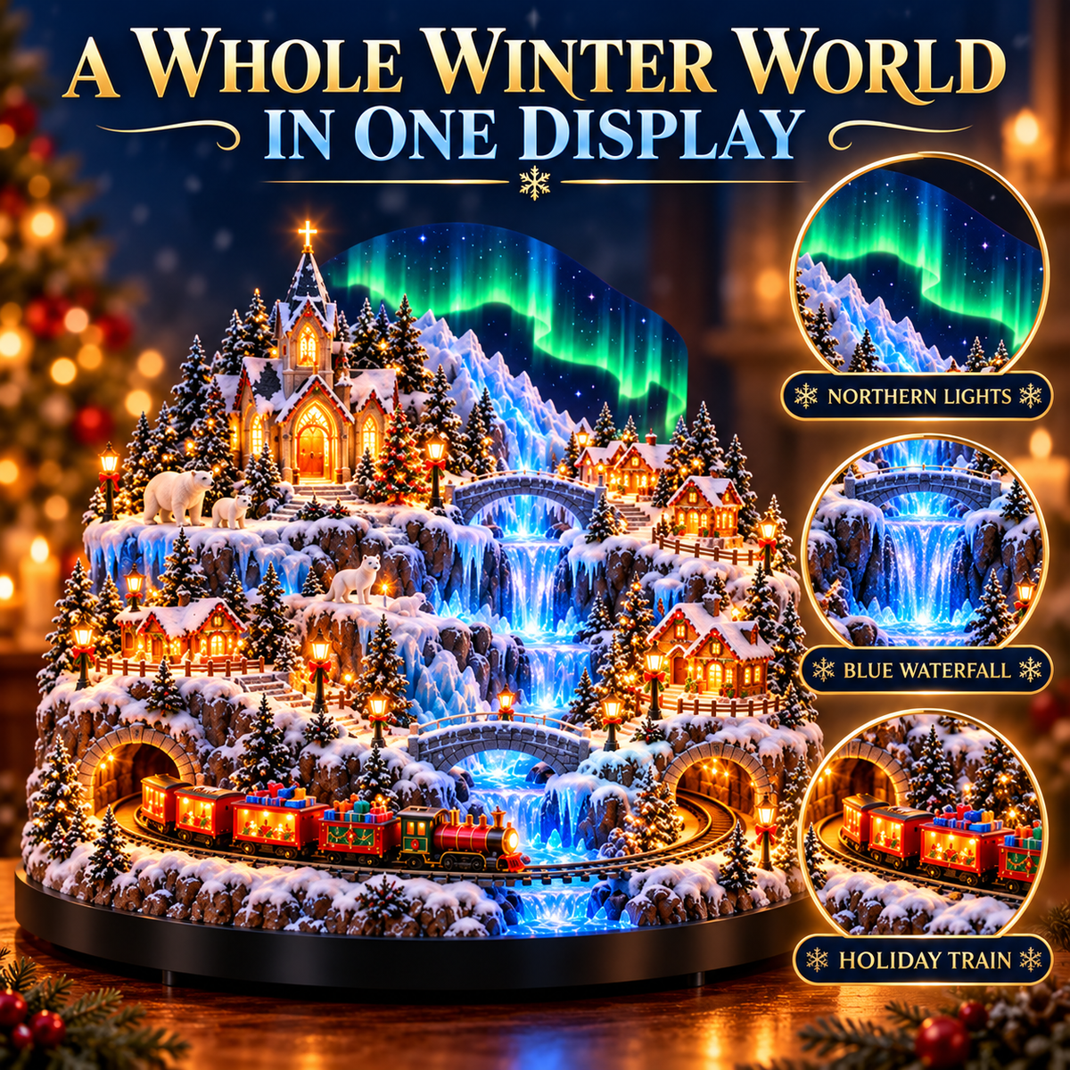 Aurora Christmas Village™ – Lighted Winter Village with Train & Waterfall