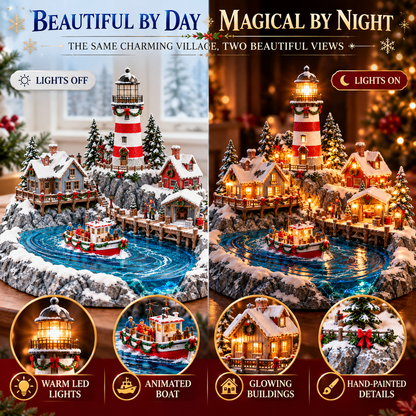 🎄⚓ Christmas Lighthouse Homecoming Village – Lighted Coastal Holiday Scene