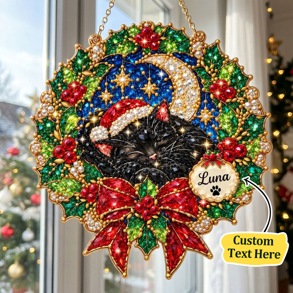 Personalized Christmas Moonlight Black Cat Diamond Art Hanging Ornament Kit