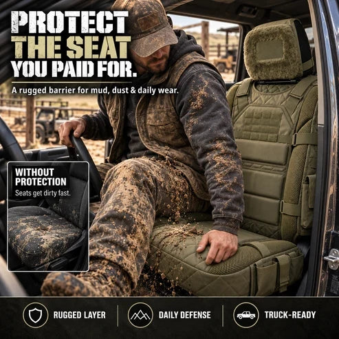 🚙 Durable Tactical Truck Seat Cover✨ Storage, Protection & All-Day Comfort