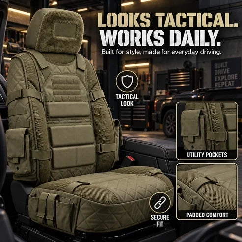 🚙 Durable Tactical Truck Seat Cover✨ Storage, Protection & All-Day Comfort
