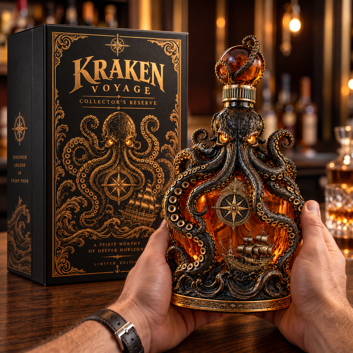 🔥LAST DAY 49% OFF -🐙kraken Voyage Octopus Whiskey Decanter | Gothic Nautical Bar Centerpiece