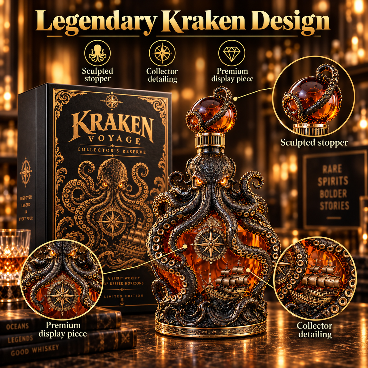 🔥LAST DAY 49% OFF -🐙kraken Voyage Octopus Whiskey Decanter | Gothic Nautical Bar Centerpiece