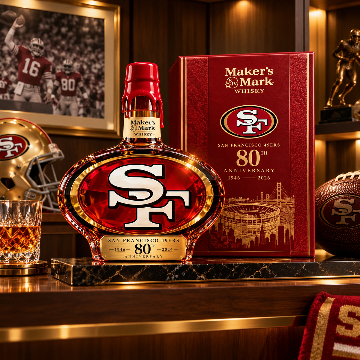 🔥San Francisco 49ers 80th Anniversary Collector Whiskey Bottle – 1946–2026 Commemorative Edition