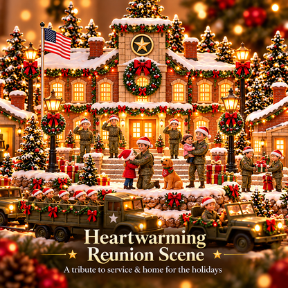 🎄 Home for the Holidays Military Christmas Village™ – Warm LED Lights, Army-Inspired Vehicles & Heartwarming Holiday Display