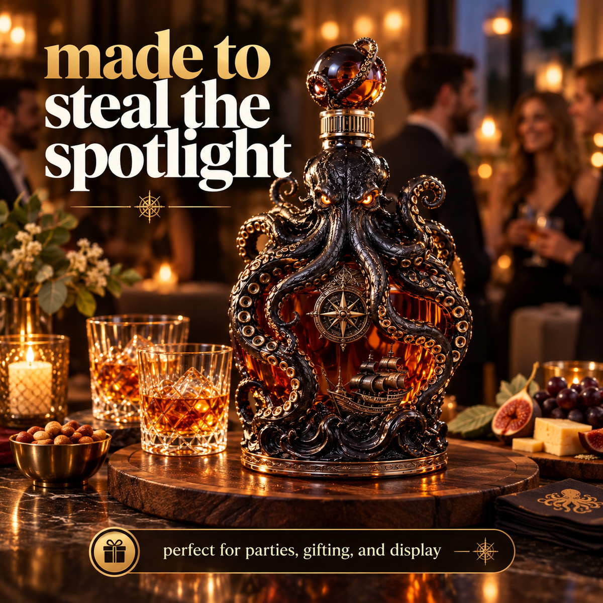 🔥LAST DAY 49% OFF -🐙kraken Voyage Octopus Whiskey Decanter | Gothic Nautical Bar Centerpiece