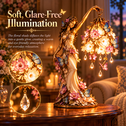 🦋 Butterfly Lady Accent Lamp – Elegant Floral Goddess Light with Crystal Drops🌸