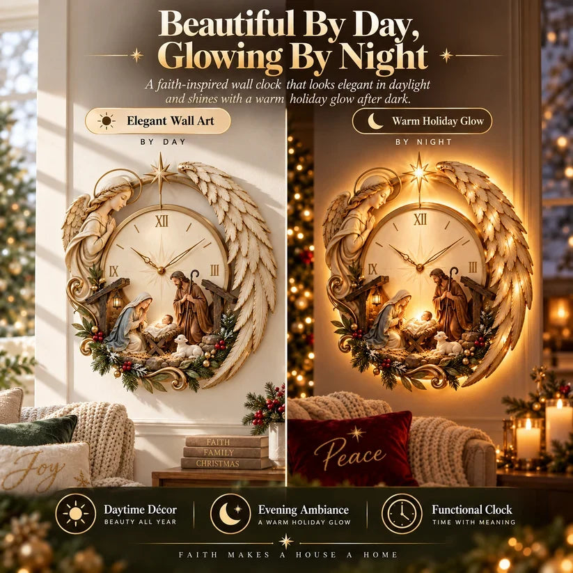 🎄⏰ LAST DAY 50% OFF ✨ Bethlehem Angel Nativity Glow Clock