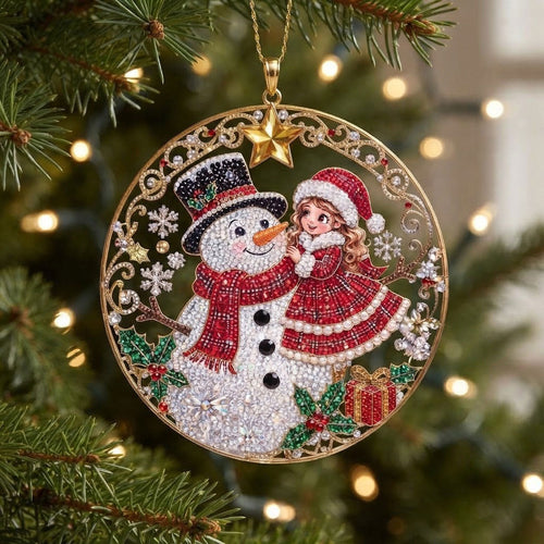 Christmas Girl & Snowman WN2210007CL Christmas Ornament