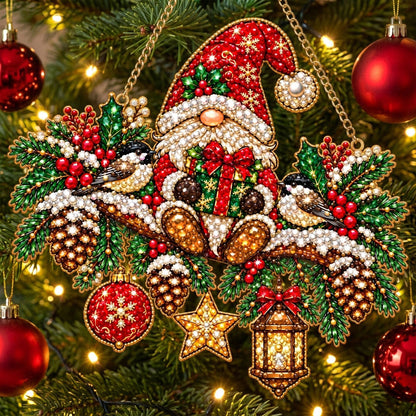 Christmas Gnome And Birds Diamond Art Hanging Ornament Kit