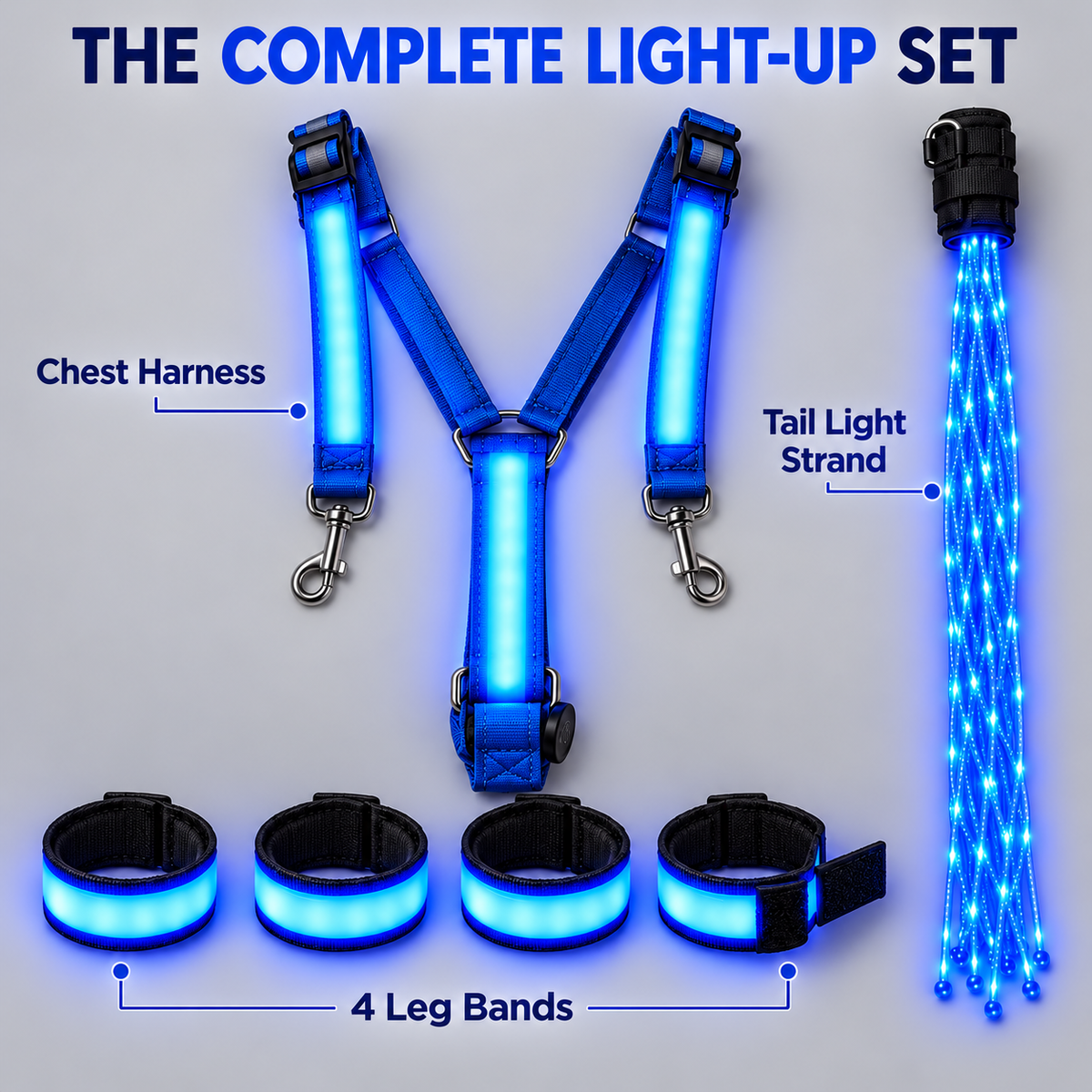 NightGlow™ LED Horse Gear Set – Light-Up Chest Harness, 4 Leg Bands & Tail Strand