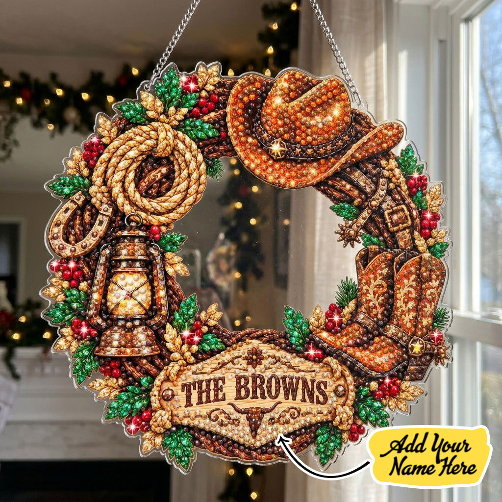 Personalized Cowboy Christmas Wreath Diamond Art Hanging Ornament Kit