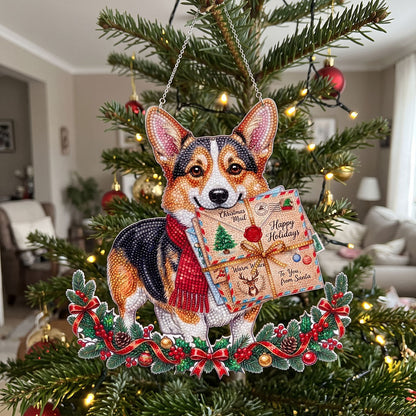 Christmas Mail Corgi Diamond Art Ornament Kit – Sparkling DIY Holiday Window Ornament