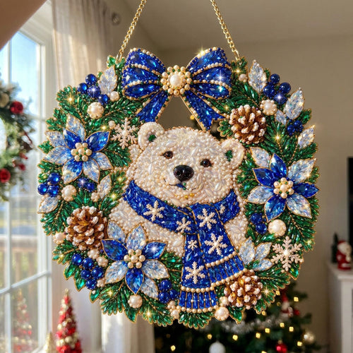 Winter Polar Bear Wreath Christmas Diamond Art Hanging Ornament Kit