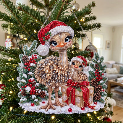 Christmas Ostrich Family Diamond Art Ornament Kit – Sparkling DIY Festive Hanging Decor