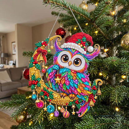 Rainbow Christmas Owl Diamond Art Ornament Kit – Sparkling DIY Festive Window Decor