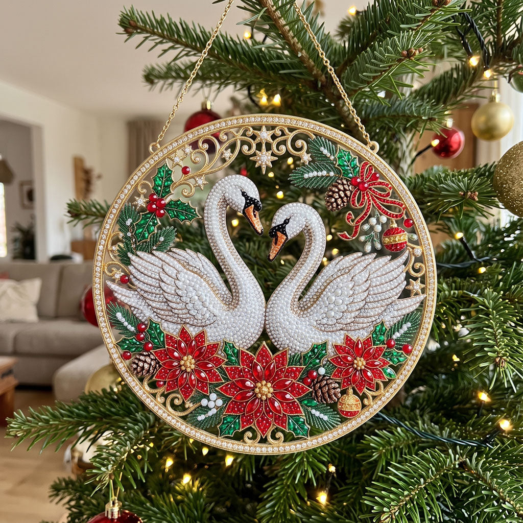 Christmas Swan Couple Diamond Art Ornament Kit – Sparkling DIY Romantic Holiday Decor