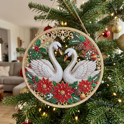 Christmas Swan Couple Diamond Art Ornament Kit – Sparkling DIY Romantic Holiday Decor