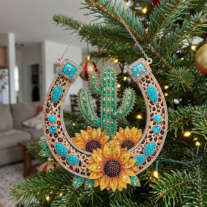 Western Cactus Sunflower Horseshoe Diamond Art Hanging Ornament Kit