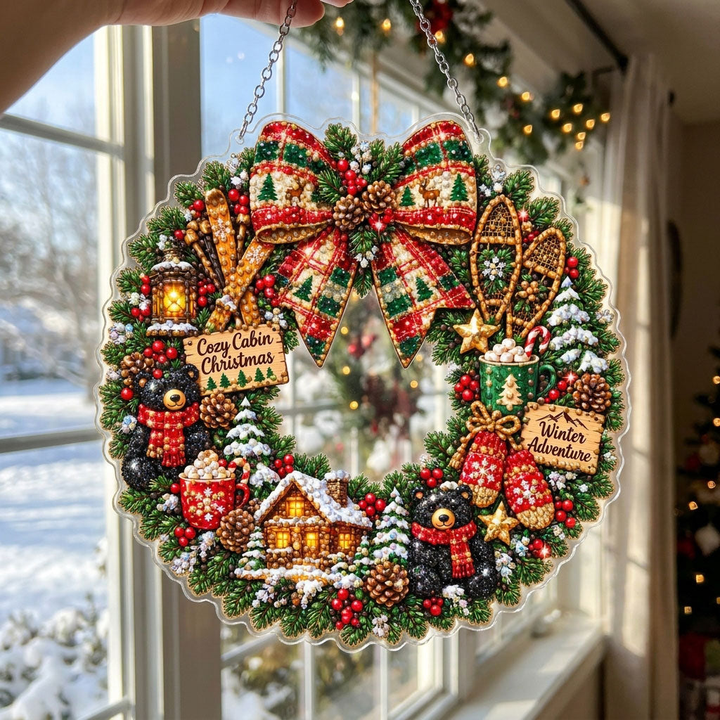 Cozy Cabin Christmas Wreath Diamond Art Hanging Ornament Kit