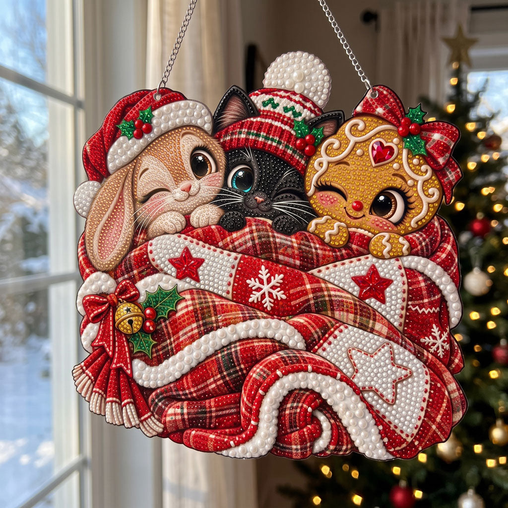 Cozy Christmas Friends Diamond Art Ornament Kit – Sparkling DIY Holiday Hanging Decor