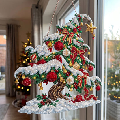 Snowy Christmas Tree Diamond Art Ornament Kit – Sparkling DIY Winter Hanging Decor