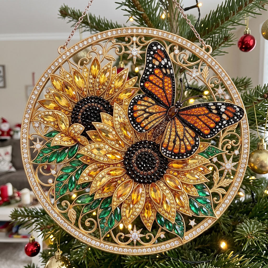 Monarch Butterfly & Sunflower Diamond Art Ornament Kit – Sparkling DIY Floral Window Decor