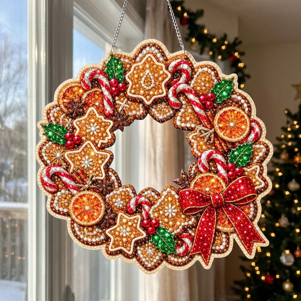 Festive Gingerbread Christmas Wreath Diamond Art Hanging Ornament Kit