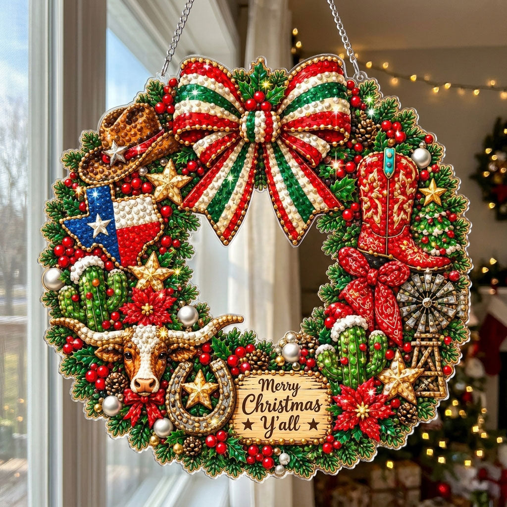 Western Cowboy Christmas Wreath Diamond Art Hanging Ornament Kit