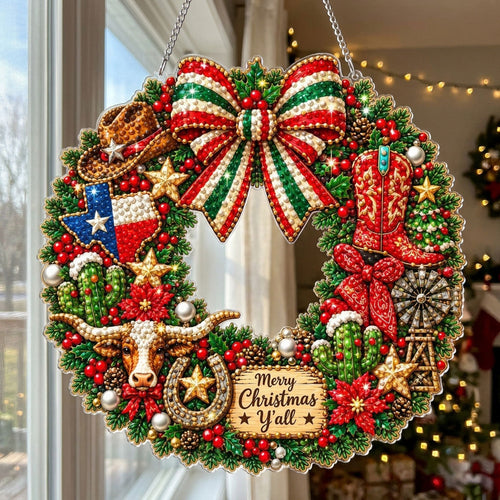 Western Cowboy Christmas Wreath Diamond Art Hanging Ornament Kit