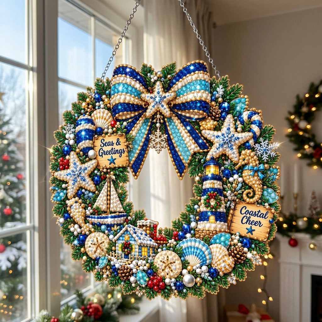 Coastal Christmas Wreath Diamond Art Hanging Ornament Kit