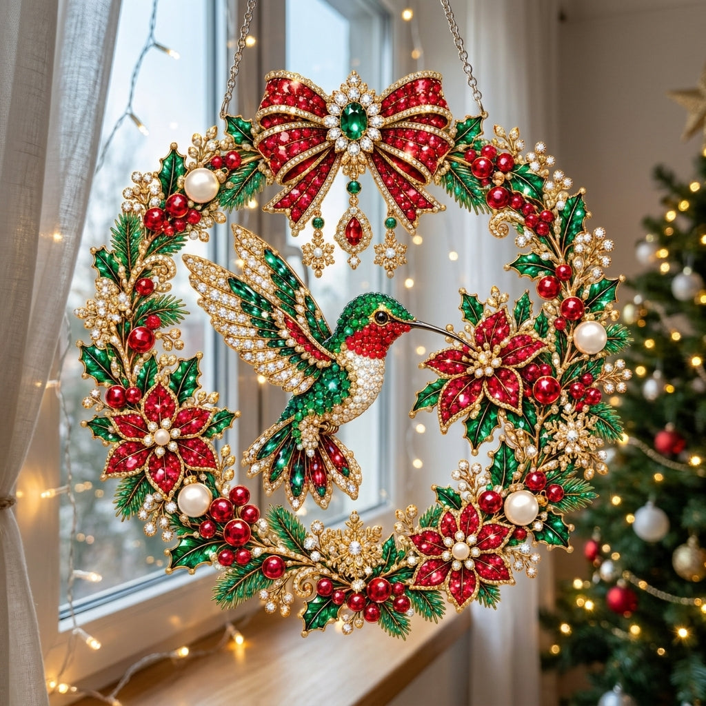 Christmas Hummingbird Wreath Diamond Art Hanging Ornament Kit