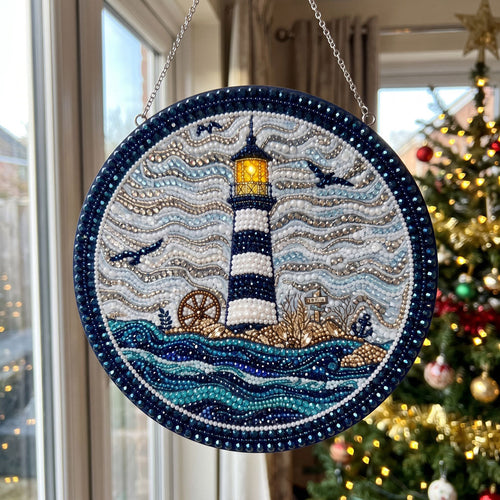 Winter Lighthouse Diamond Art Ornament Kit – Sparkling DIY Coastal Christmas Hanging Decor