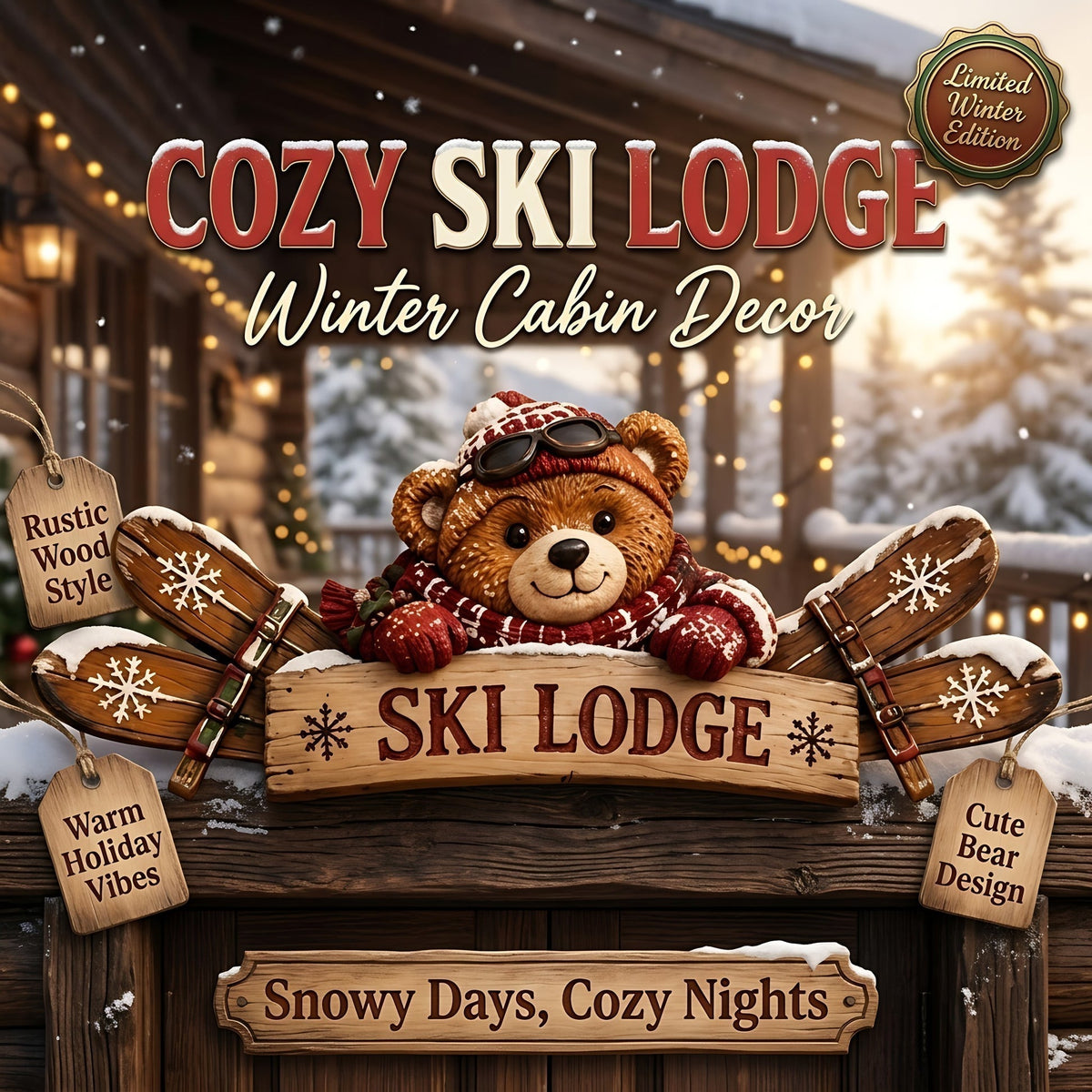 🎄 Rustic Winter Mountain Cabin Door Frame Decor