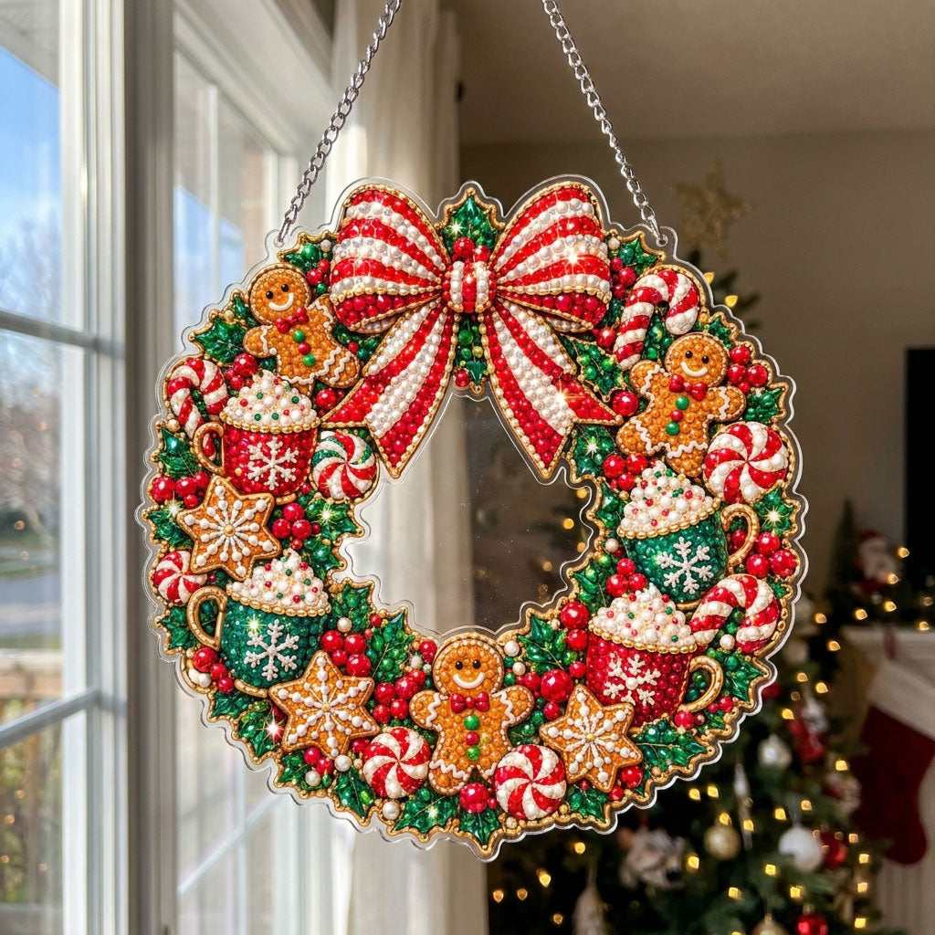 Gingerbread Christmas Wreath Diamond Art Hanging Ornament Kit