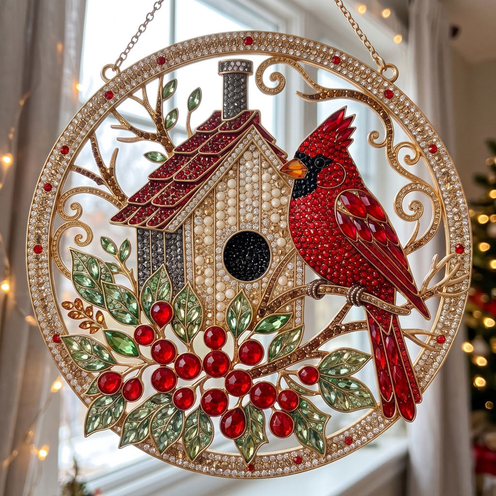 Christmas Cardinal Birdhouse Diamond Art Hanging Ornament Kit