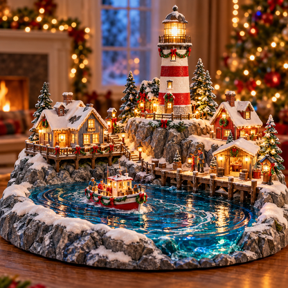 🎄⚓ Christmas Lighthouse Homecoming Village – Lighted Coastal Holiday Scene