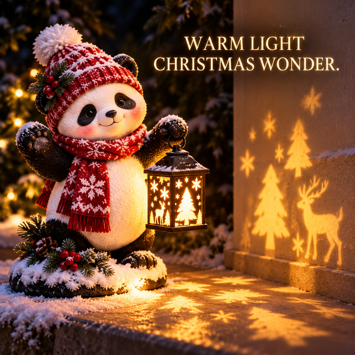 Merry Panda Lantern – Light-Up Christmas Panda Figurine